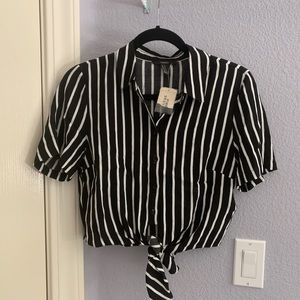 black and white tie top